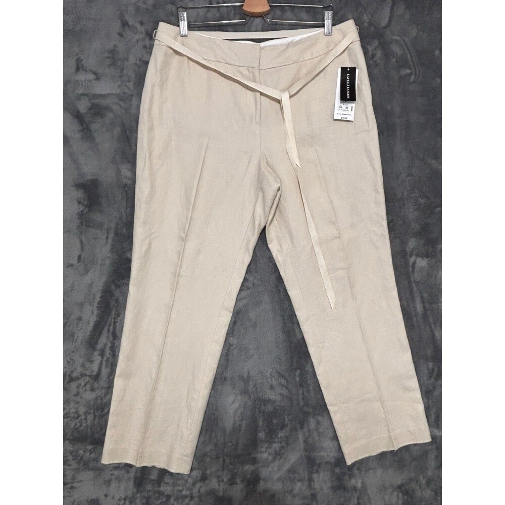 Nygard Collection Linen Blend Women's Pants Beige Sz 14P Beige Ribbon Belt